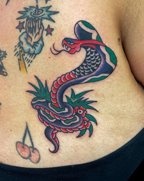 American Traditional Snake Tattoo