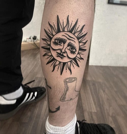 American Traditional Sun Tattoo