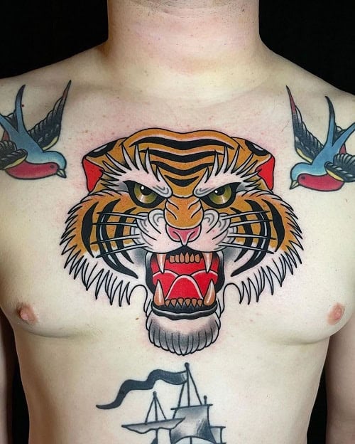 American Traditional Tiger Tattoo