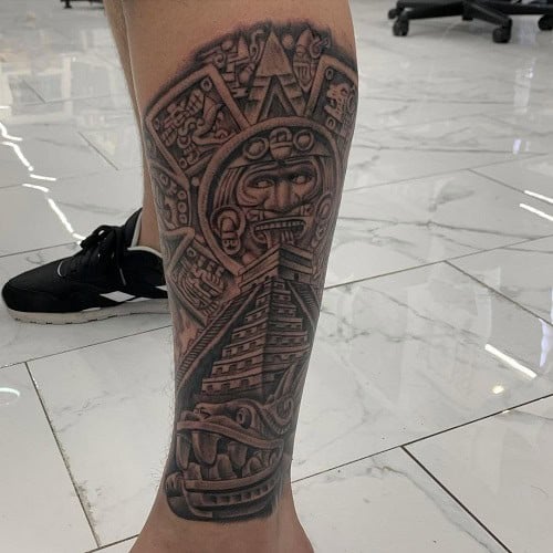 Aztec Leg Tattoo