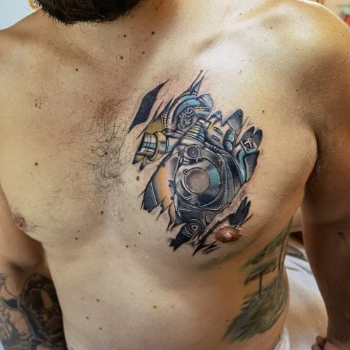 Biomechanical Chest Tattoo
