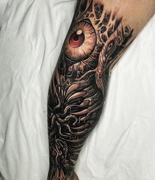 Biomechanical Leg Tattoo