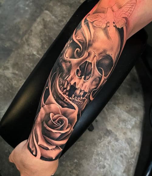 Skull and Rose Tattoo