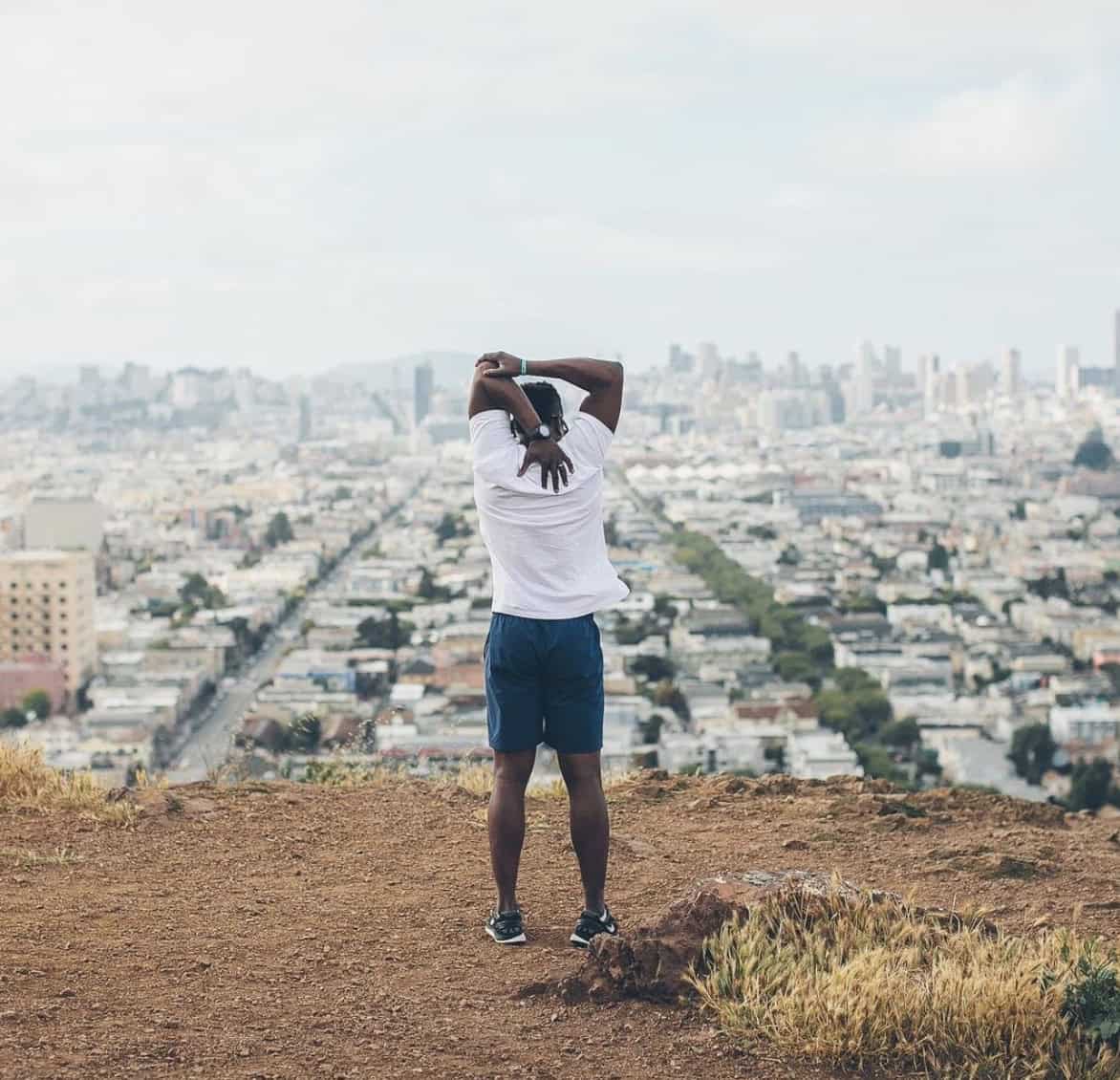 Men's sweat shorts on man