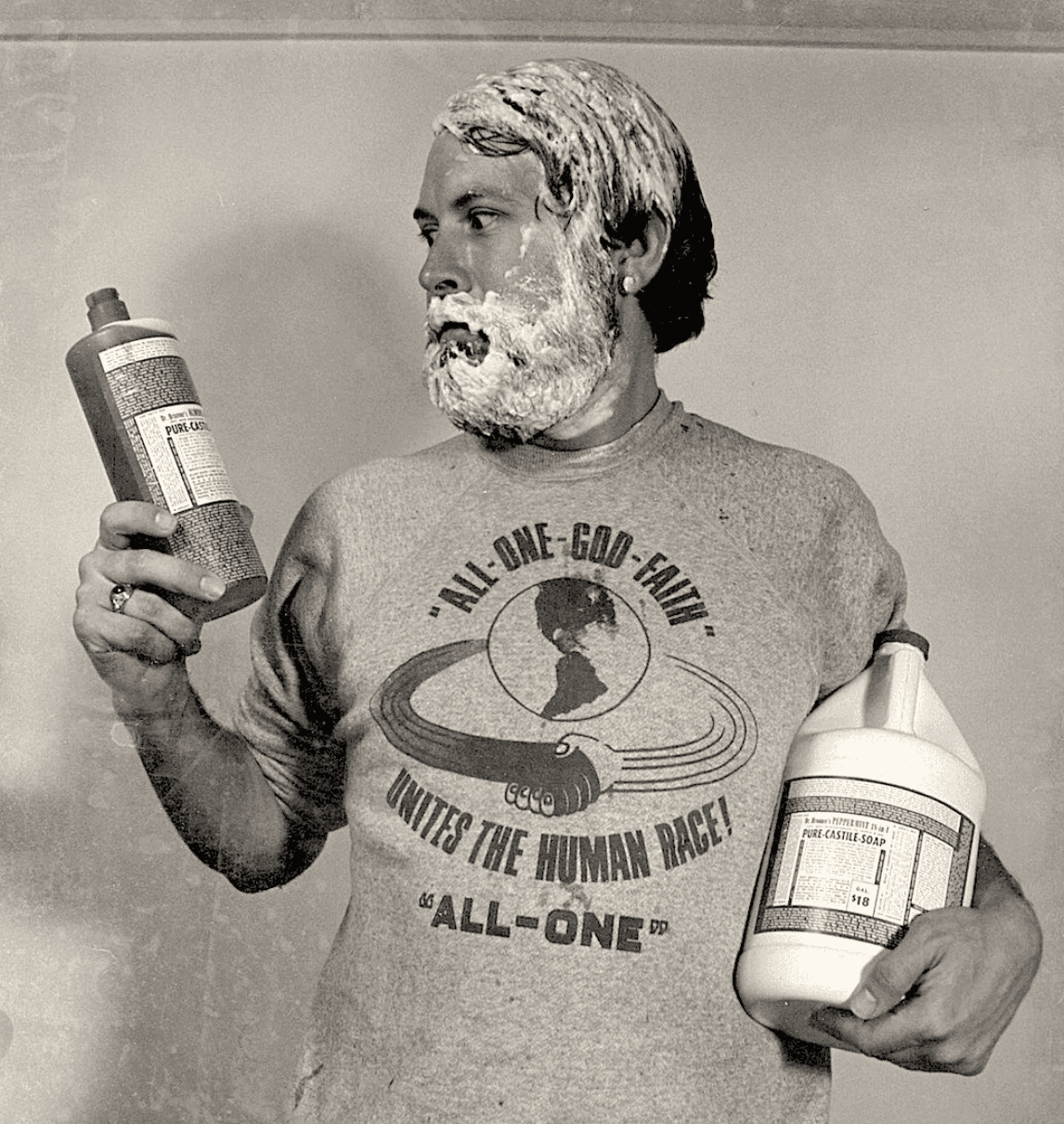 Man using Dr. Bronners Best soap for men