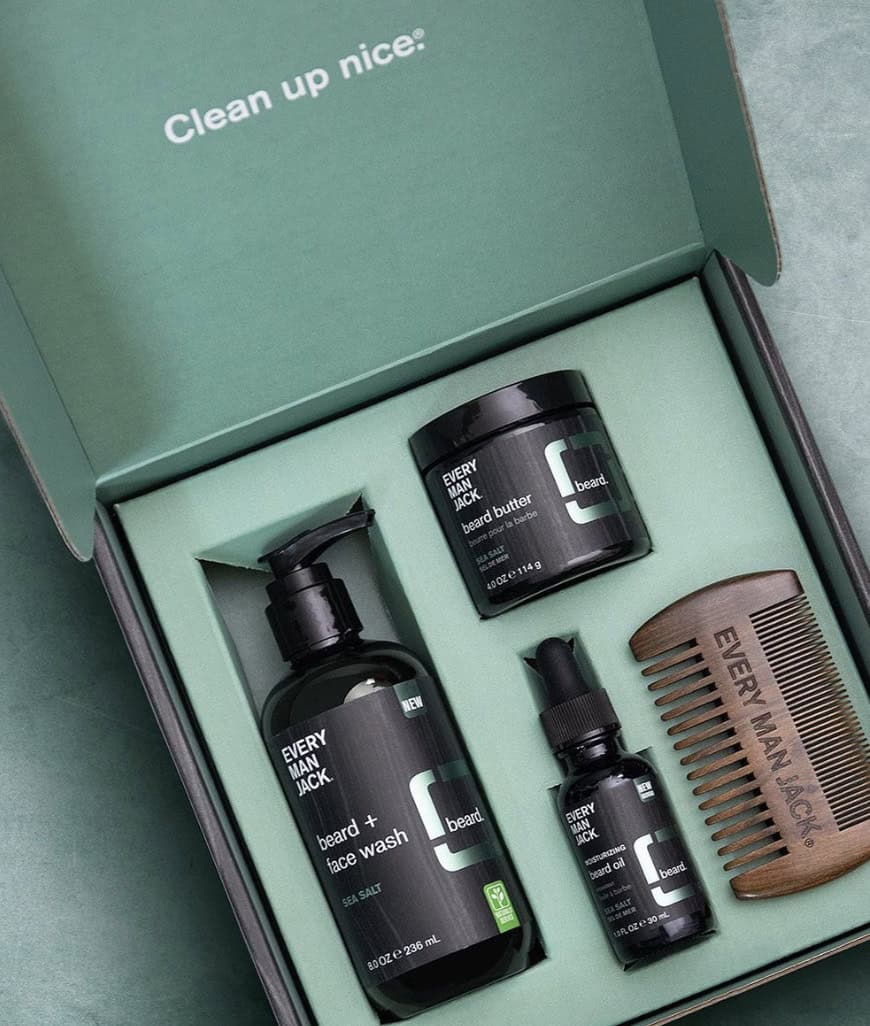 Beard care package with soap, oil, butter and the best beard comb