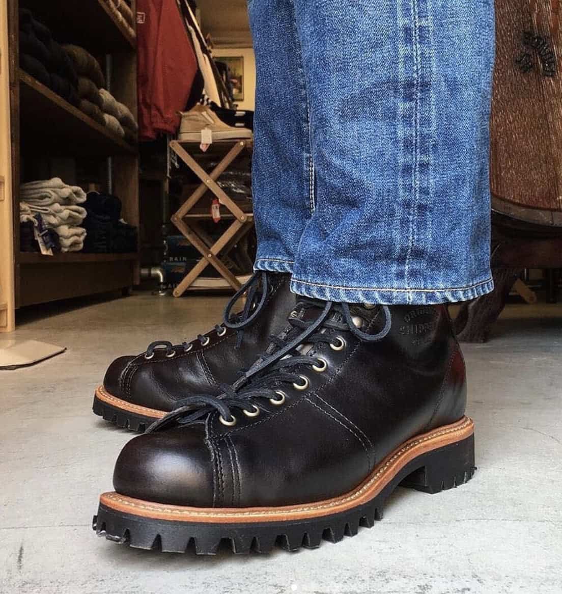 Close up of boots and jeans