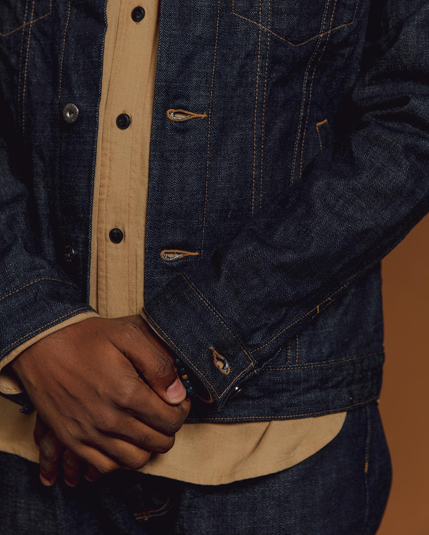 Close up photo of Japanese denim jacket and pants