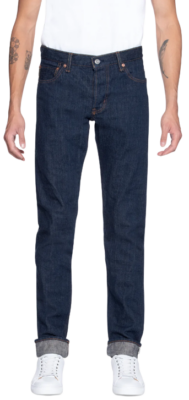 Man wearing Naked & Famous Super Guy - MIJ9 - Tennen Ai Natural Indigo Slub Selvedge
