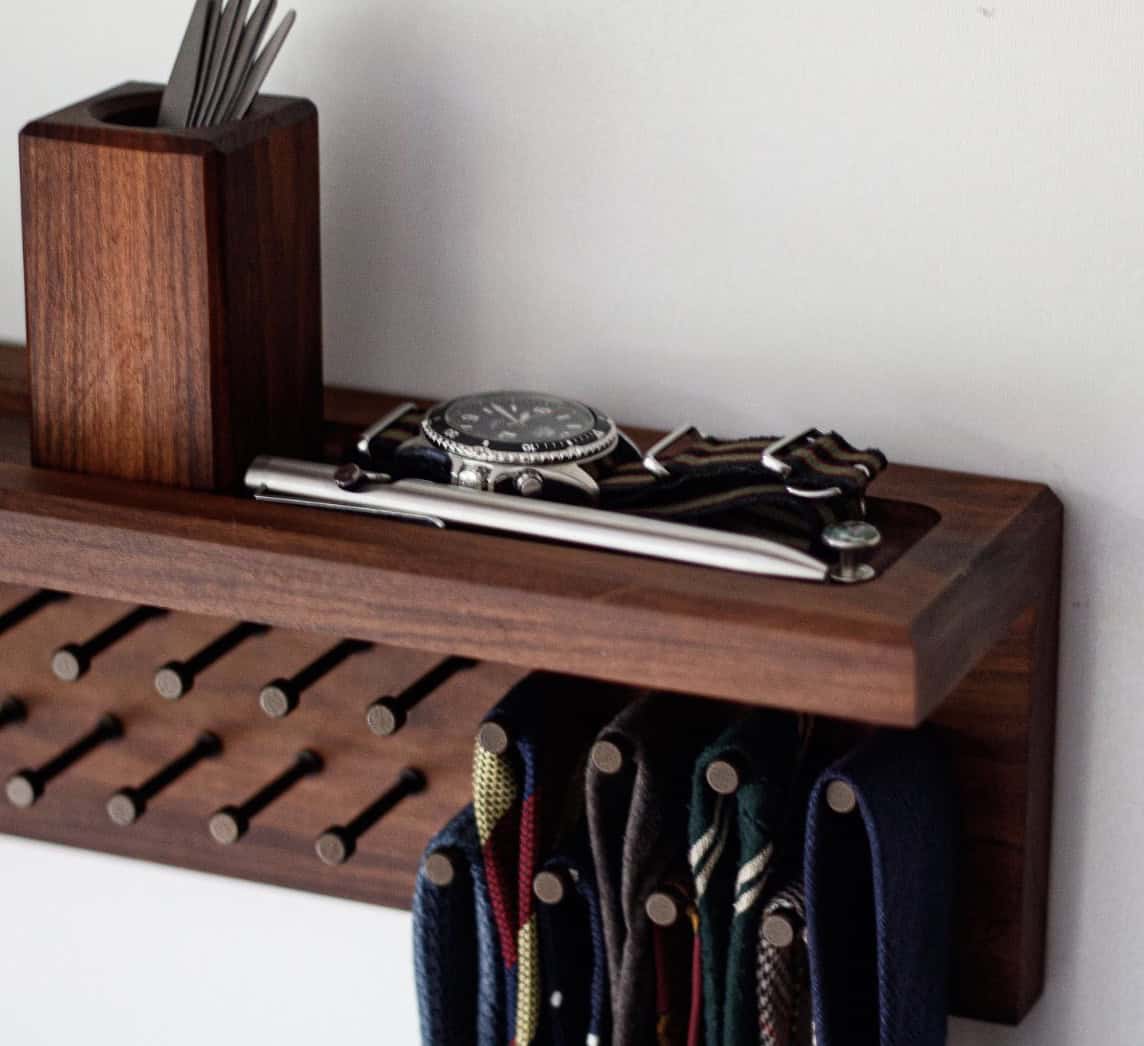 Wood organizational tie, watch, collar stay shelf
