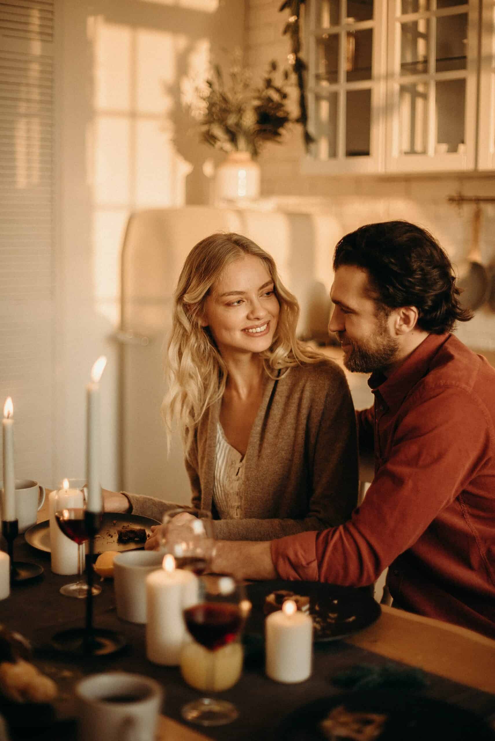 Couple having conversation over dinner