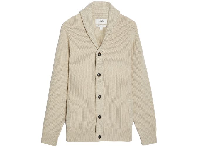 M&S Collection Cotton Blend Ribbed Shawl Collar Cardigan