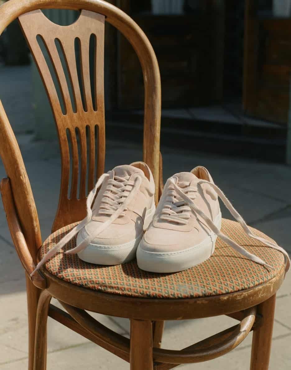 sneakers on a chair outside