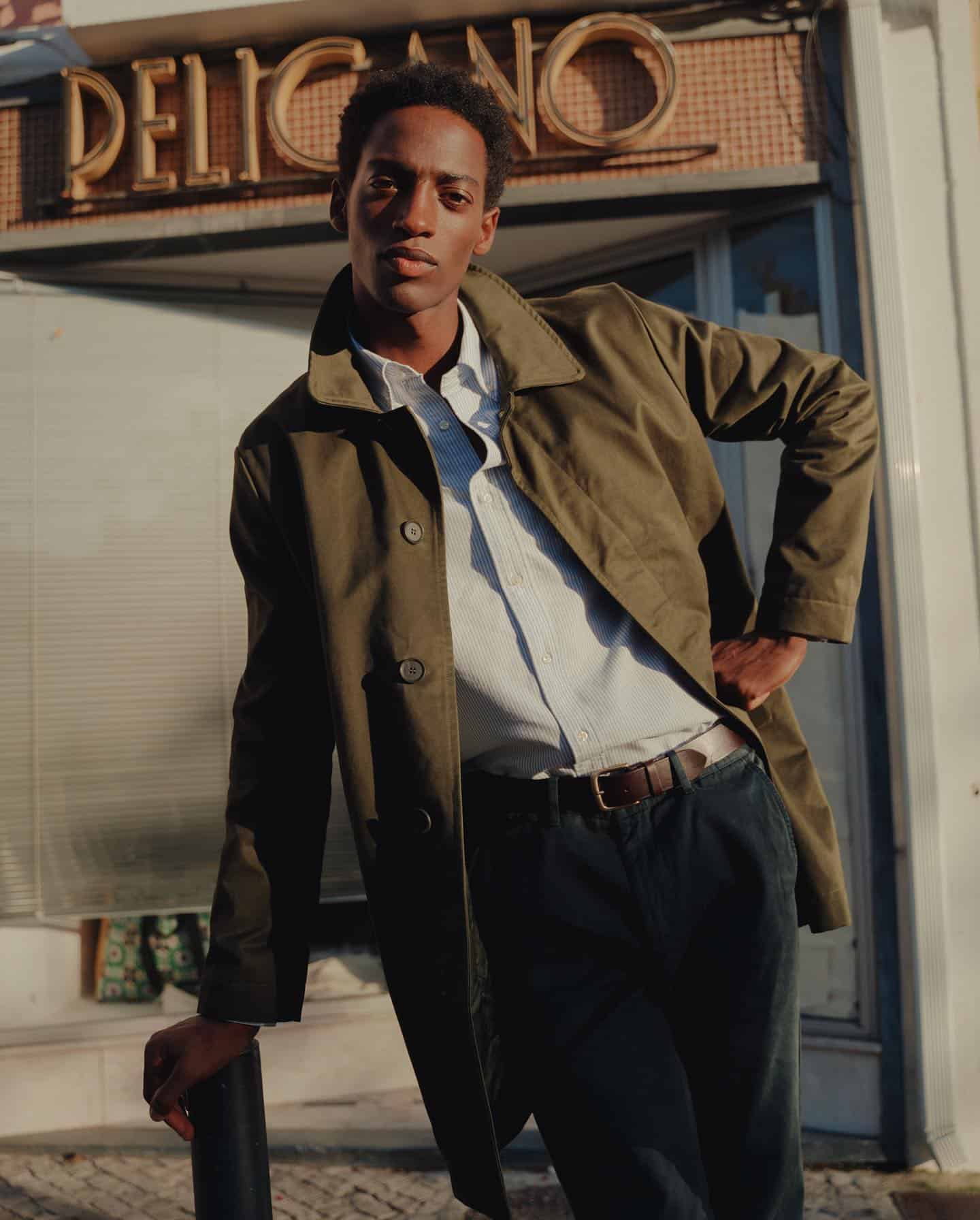 Man wearing an olive coat