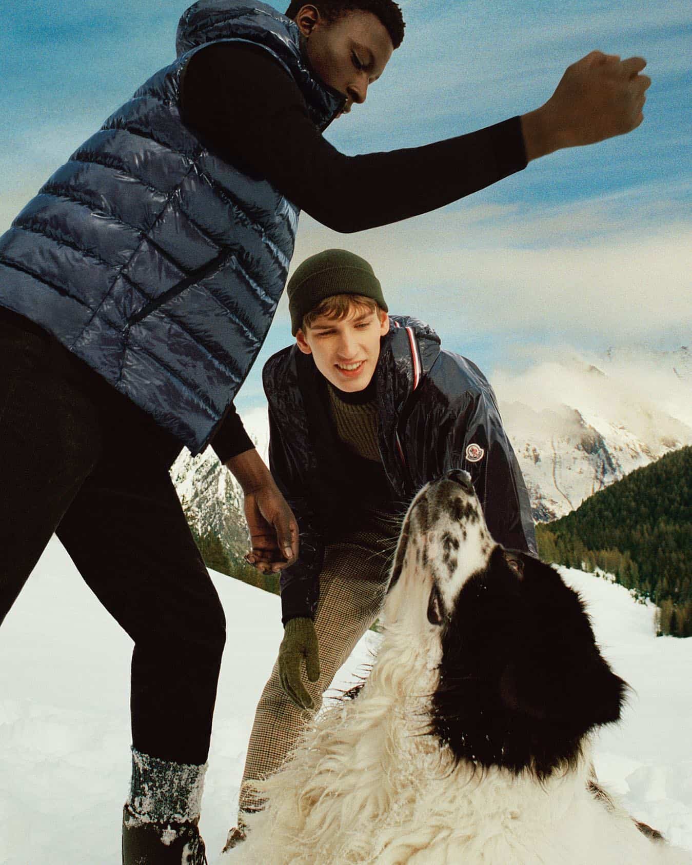 having fun with the dog wearing a moncler puffer jacket