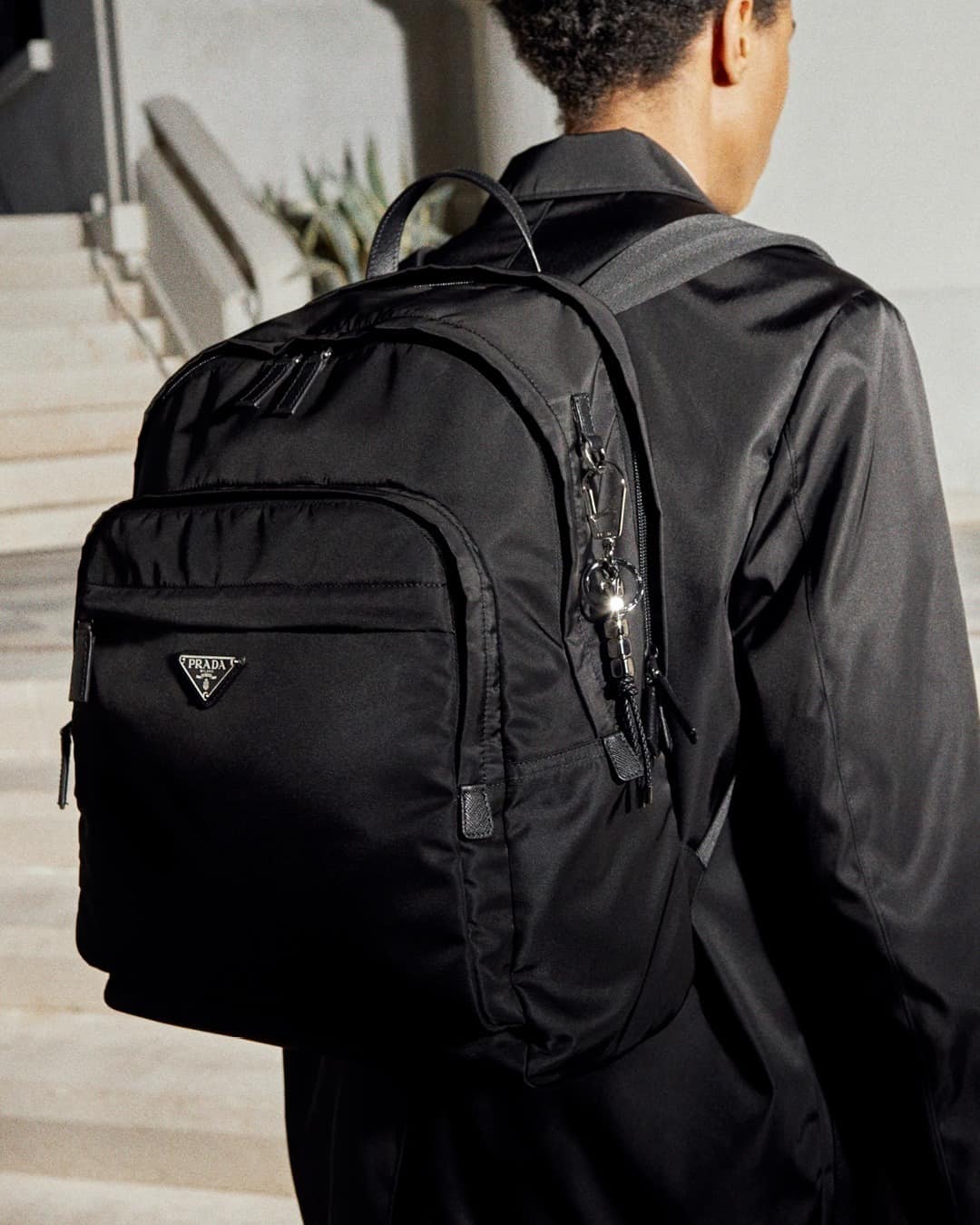 A black Prada backpack
