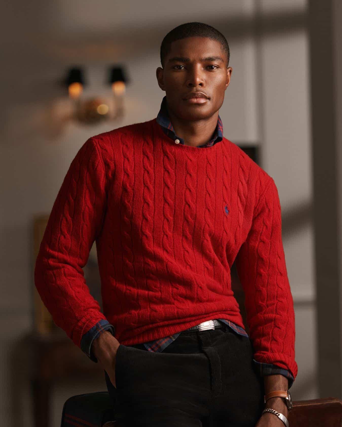 Ralph Lauren classic Cable-Knit Cashmere Sweater in bright red