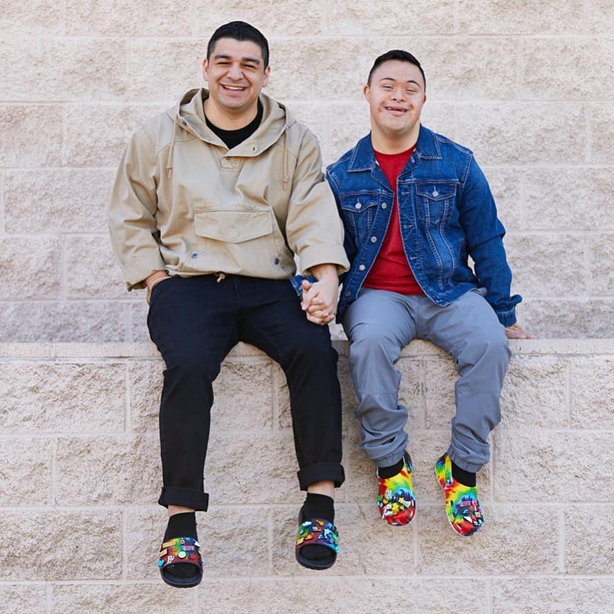 Brothers wearing Tie-Dye slides