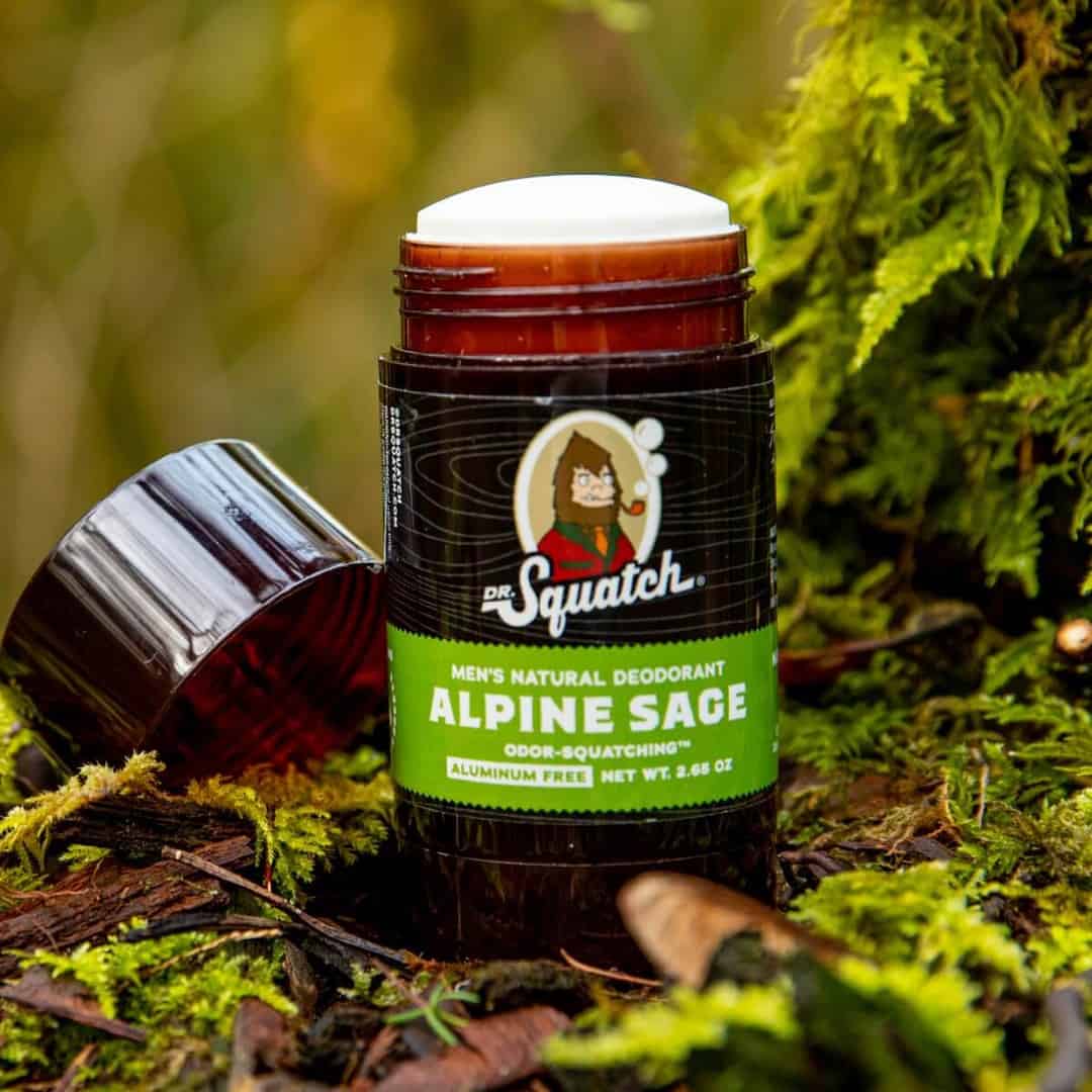 An Open DrSquatch Deodorant outdoors
