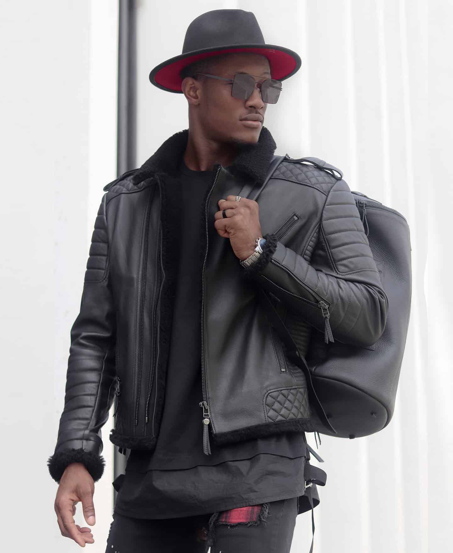 Leather Bag On Leather Jacket