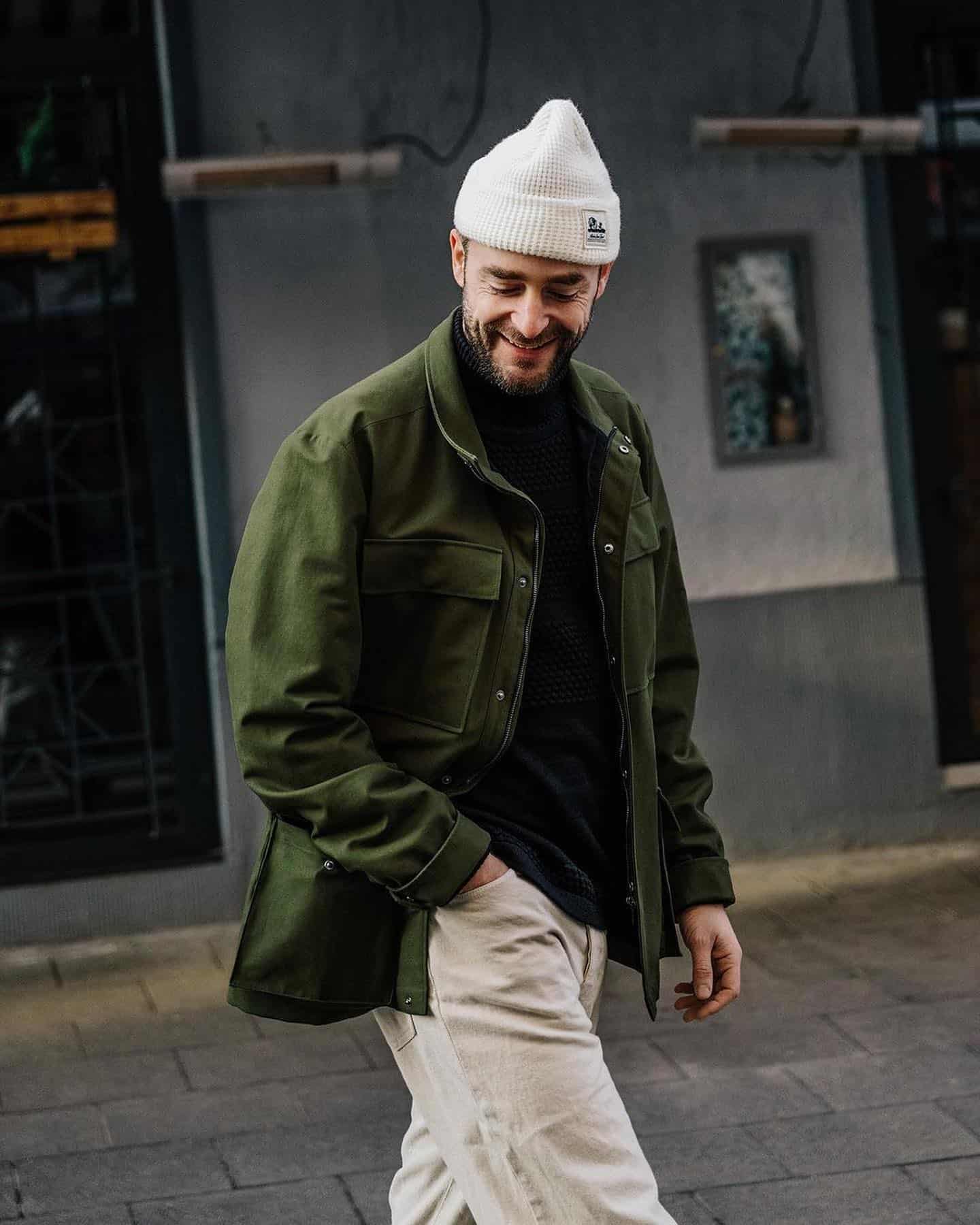 man enjoying his walk on the street