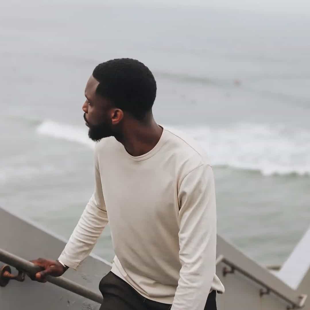 man walking up the stairs