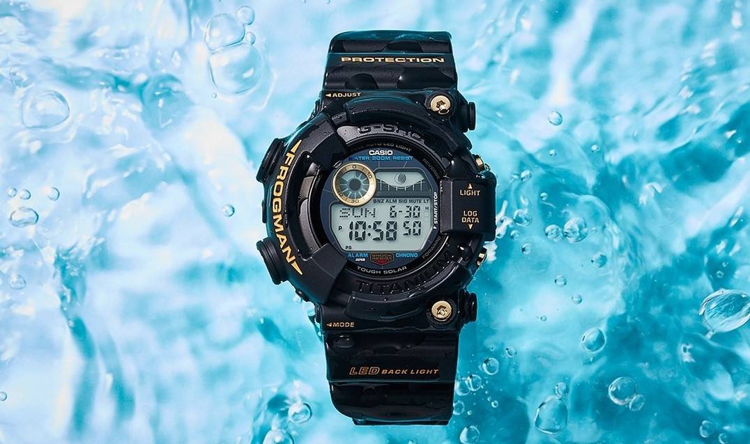 a g-shock frogman floating in the water