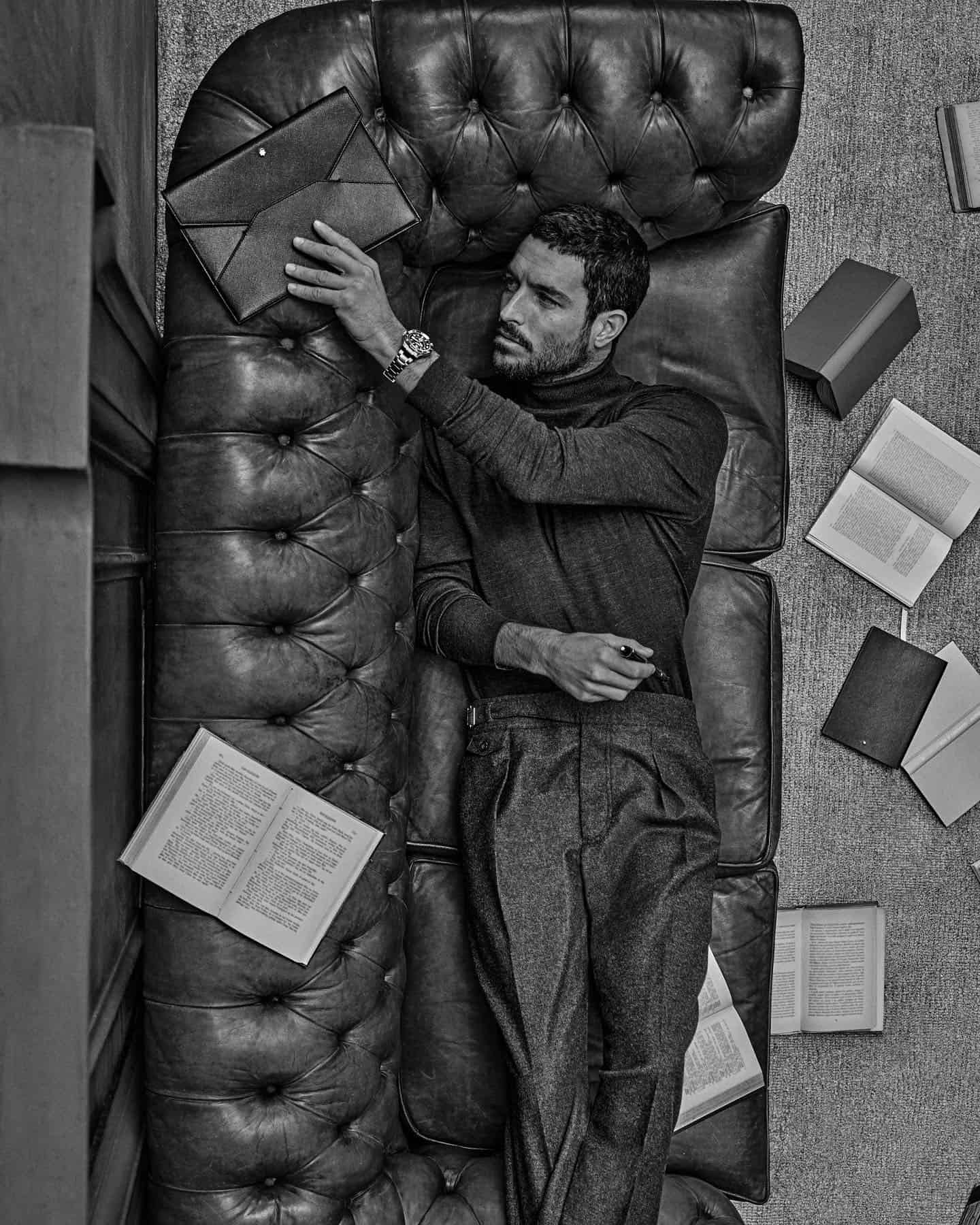 reaching out for a leather covered journal