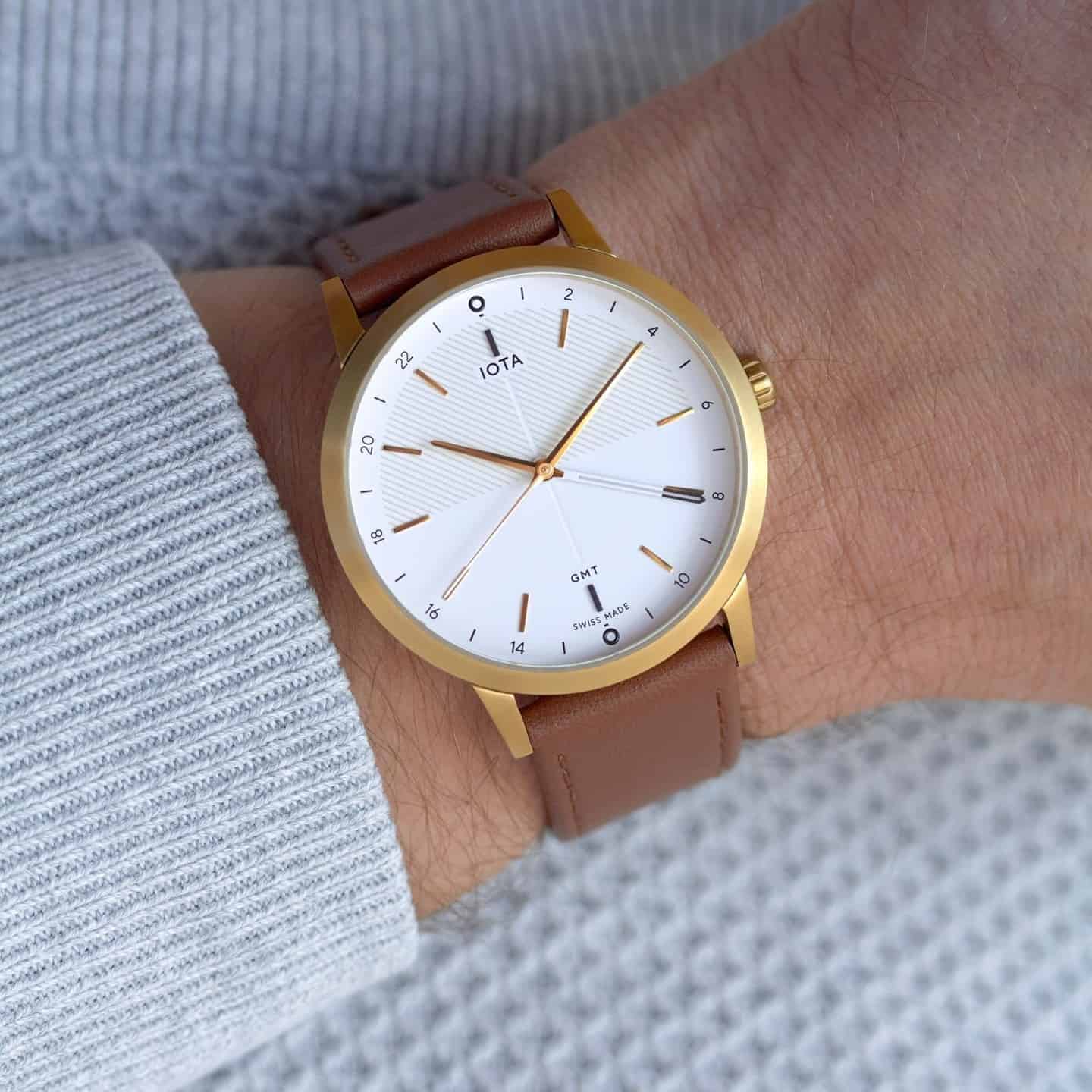 wearing an Iota New York watch