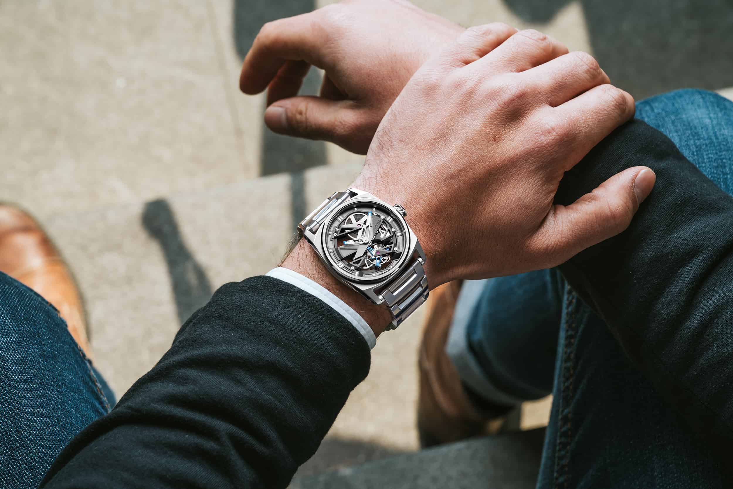top down view of a watch on a man's wrist 
