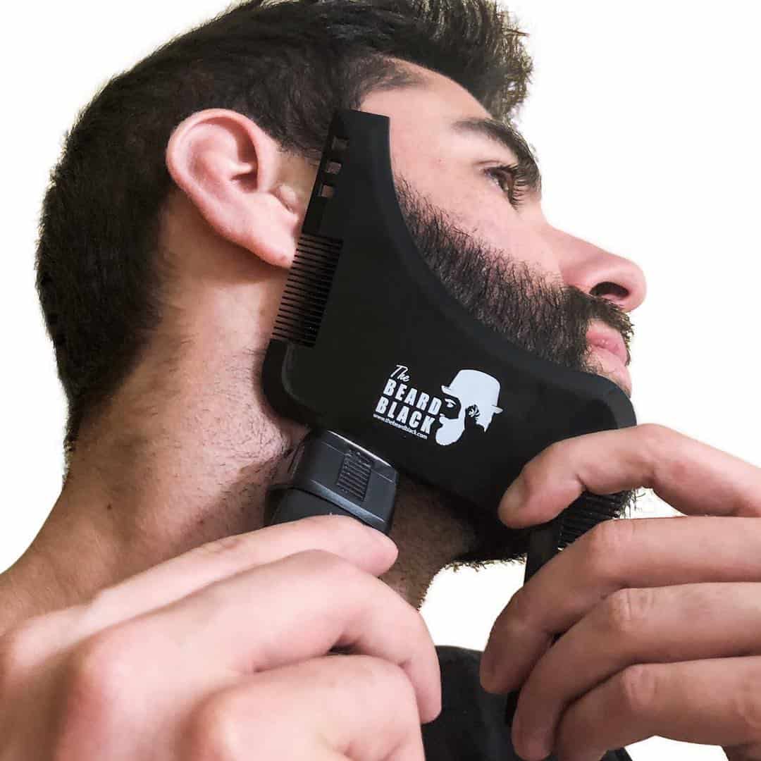 trimming a perfect neckline with the help of a beard shaper