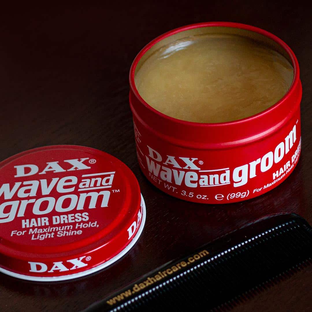 an open container of dax wave and groom hair dress