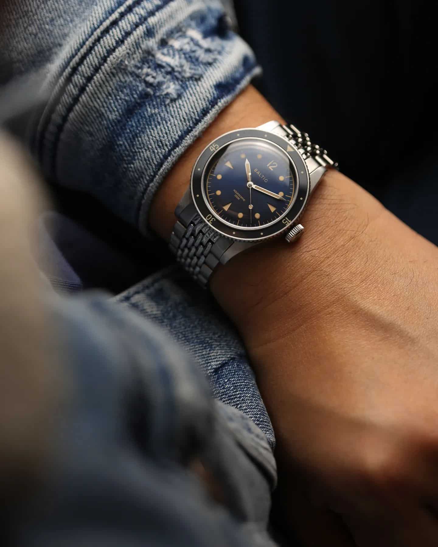 man wearing a baltic aquascape watch