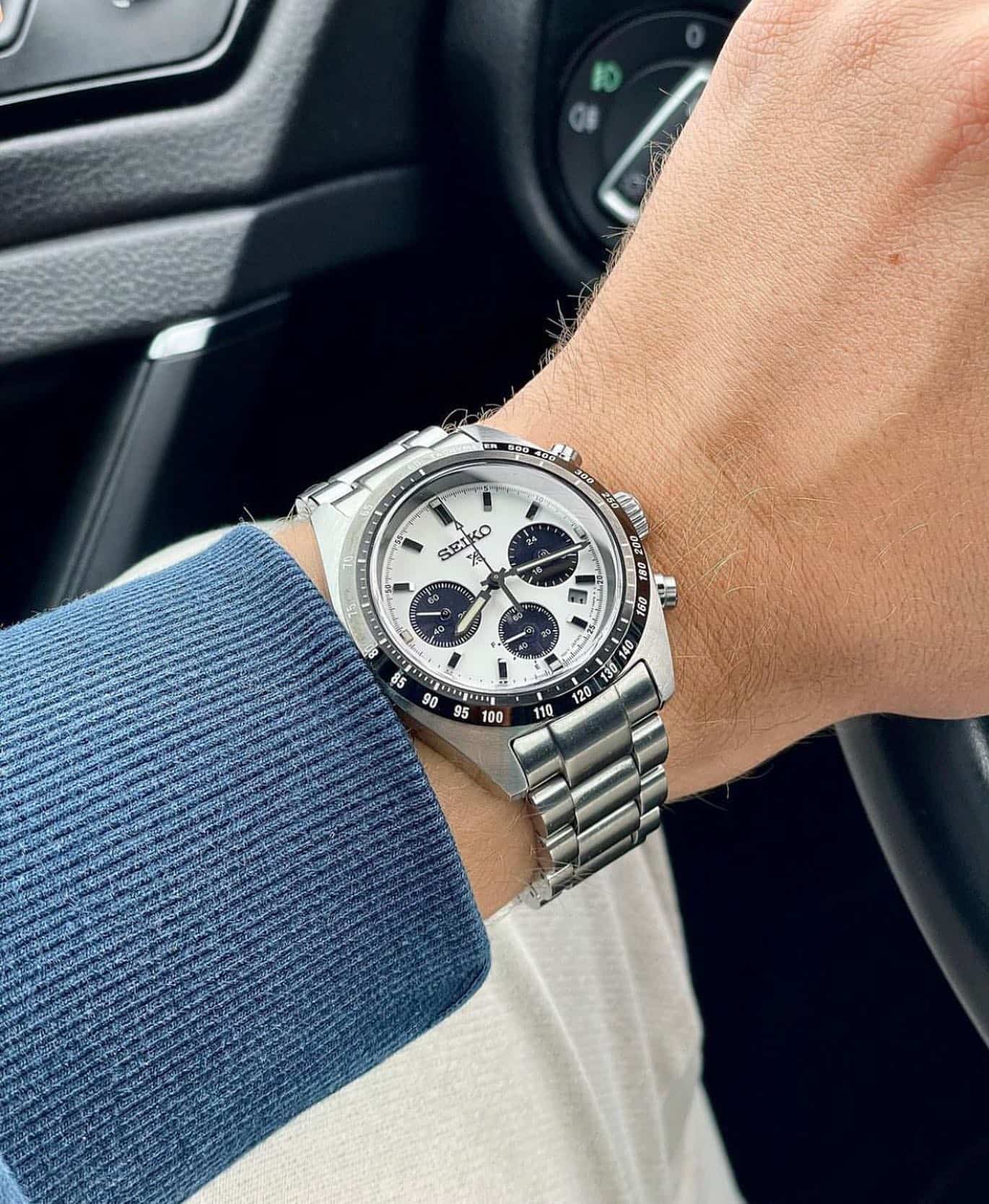 man wearing a seiko solar watch