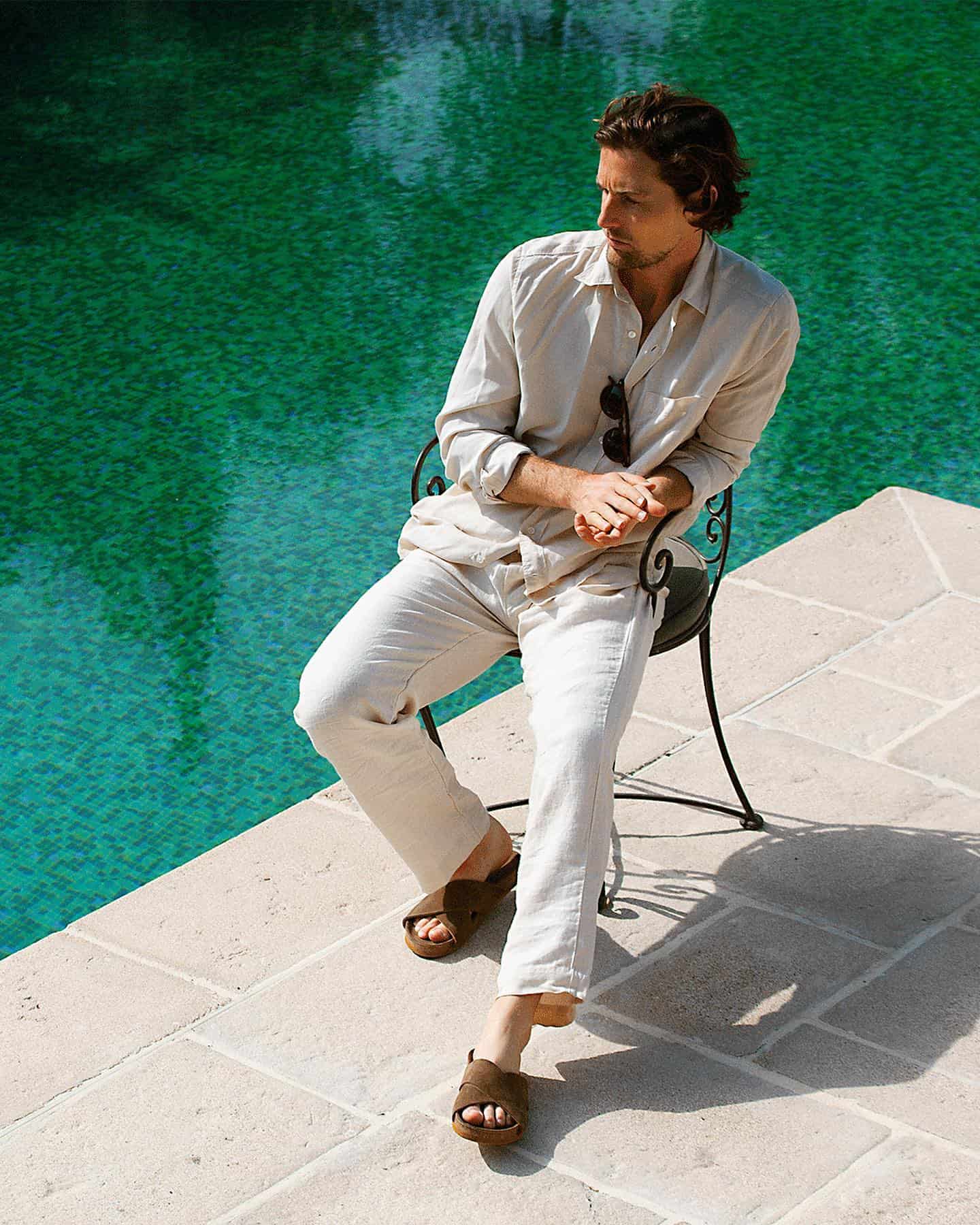 man sitting by the pool
