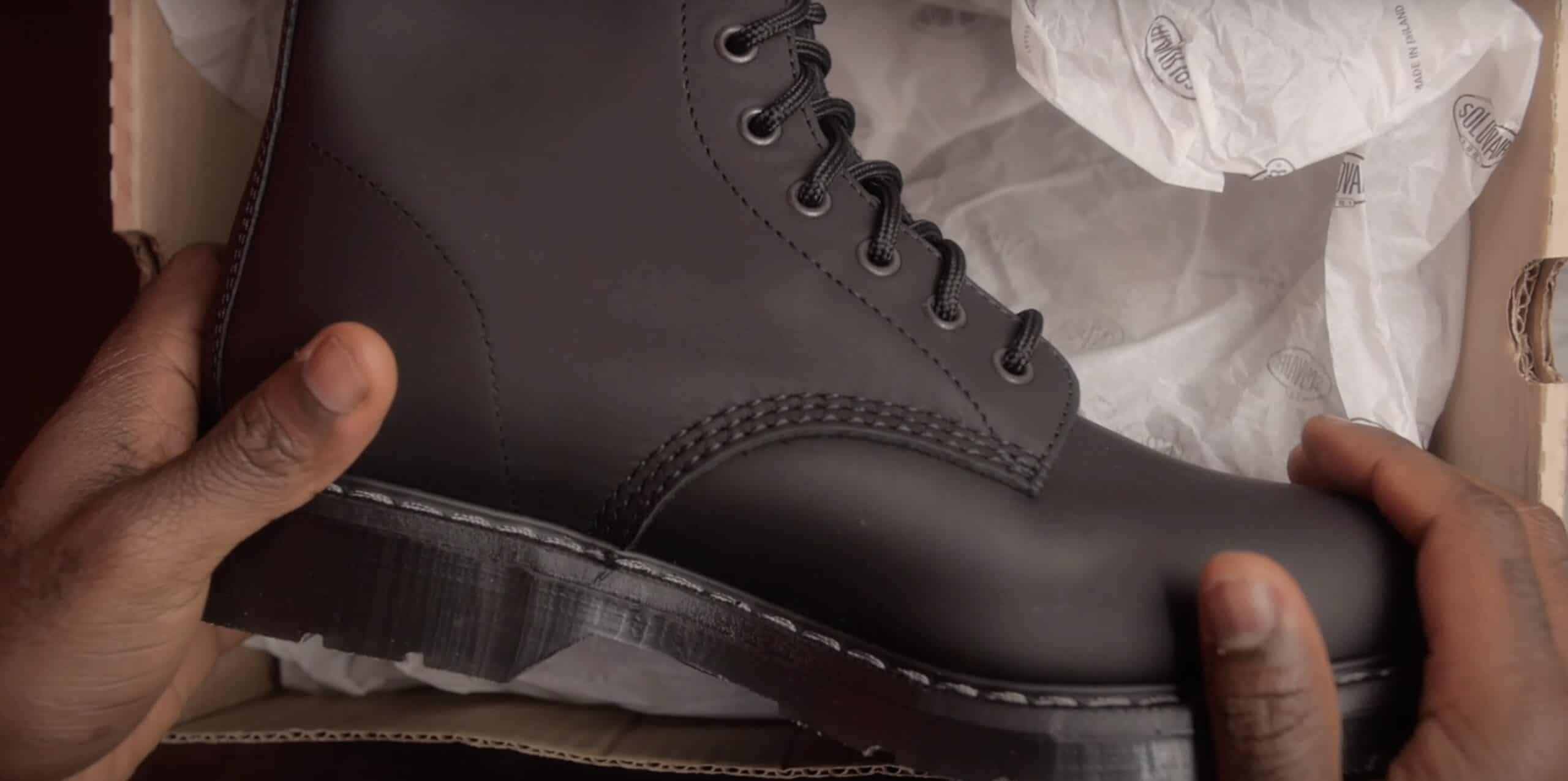 unboxing a pair of solovair boots