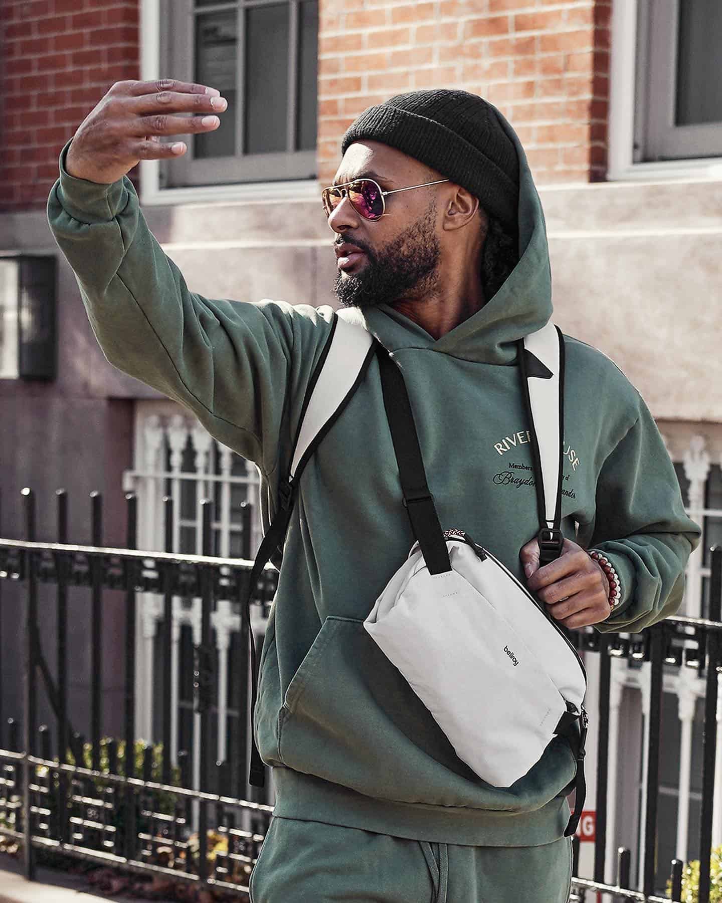 man wearing a matching set of hoodie and sweatpants