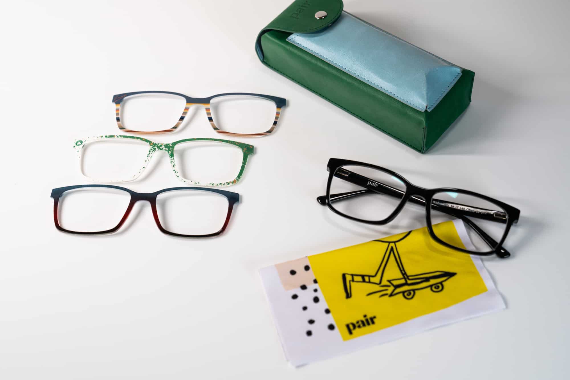 flay lay of glasses and customizable frames