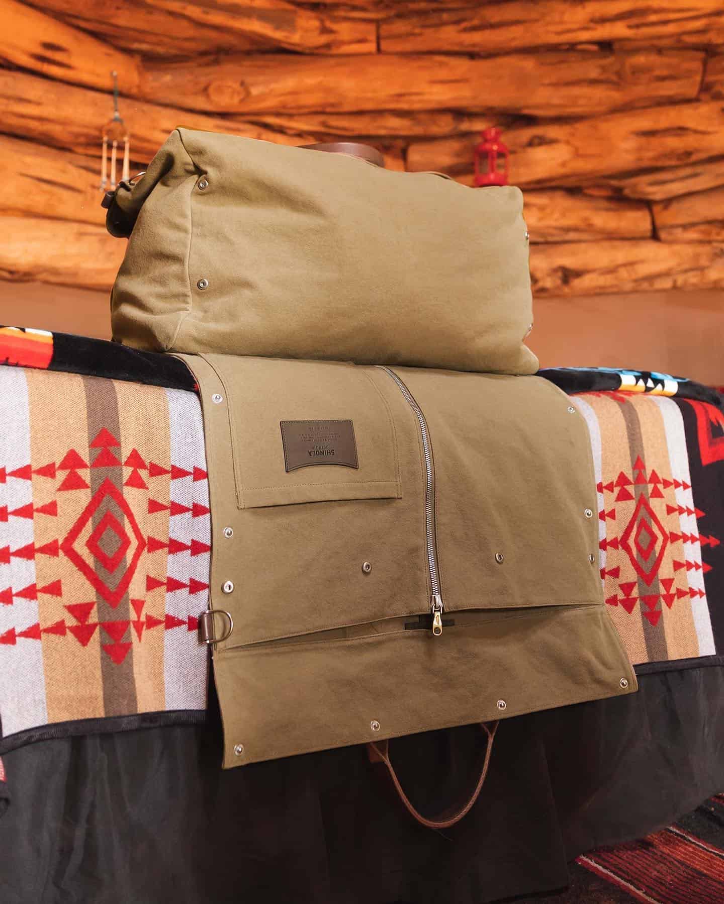 half open garment bag from Shinola