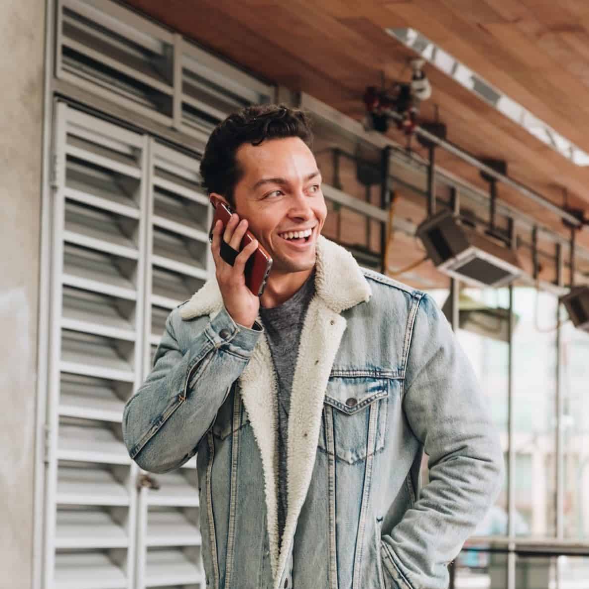 enjoying a phone conversation