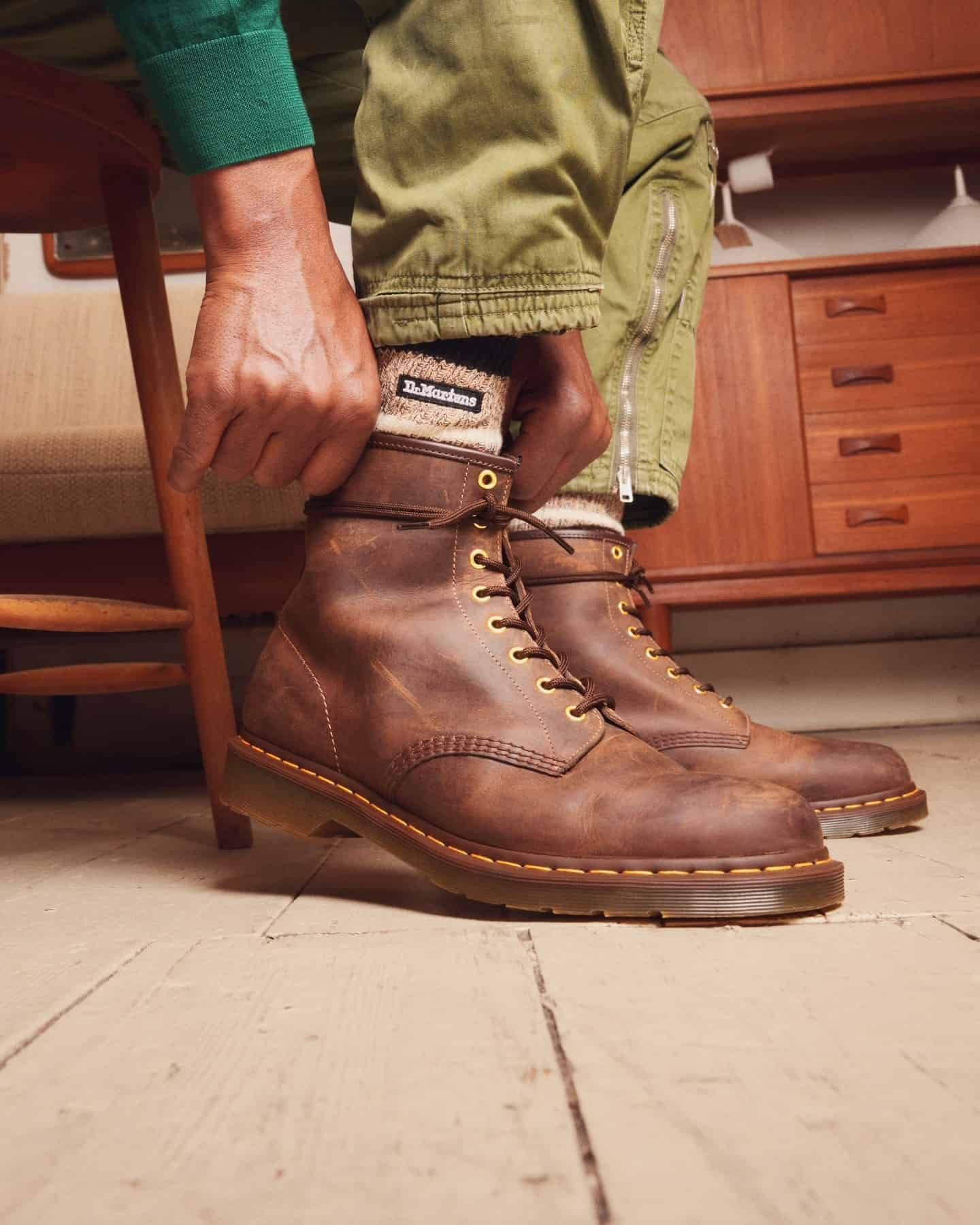 wearing a pair of brown boots