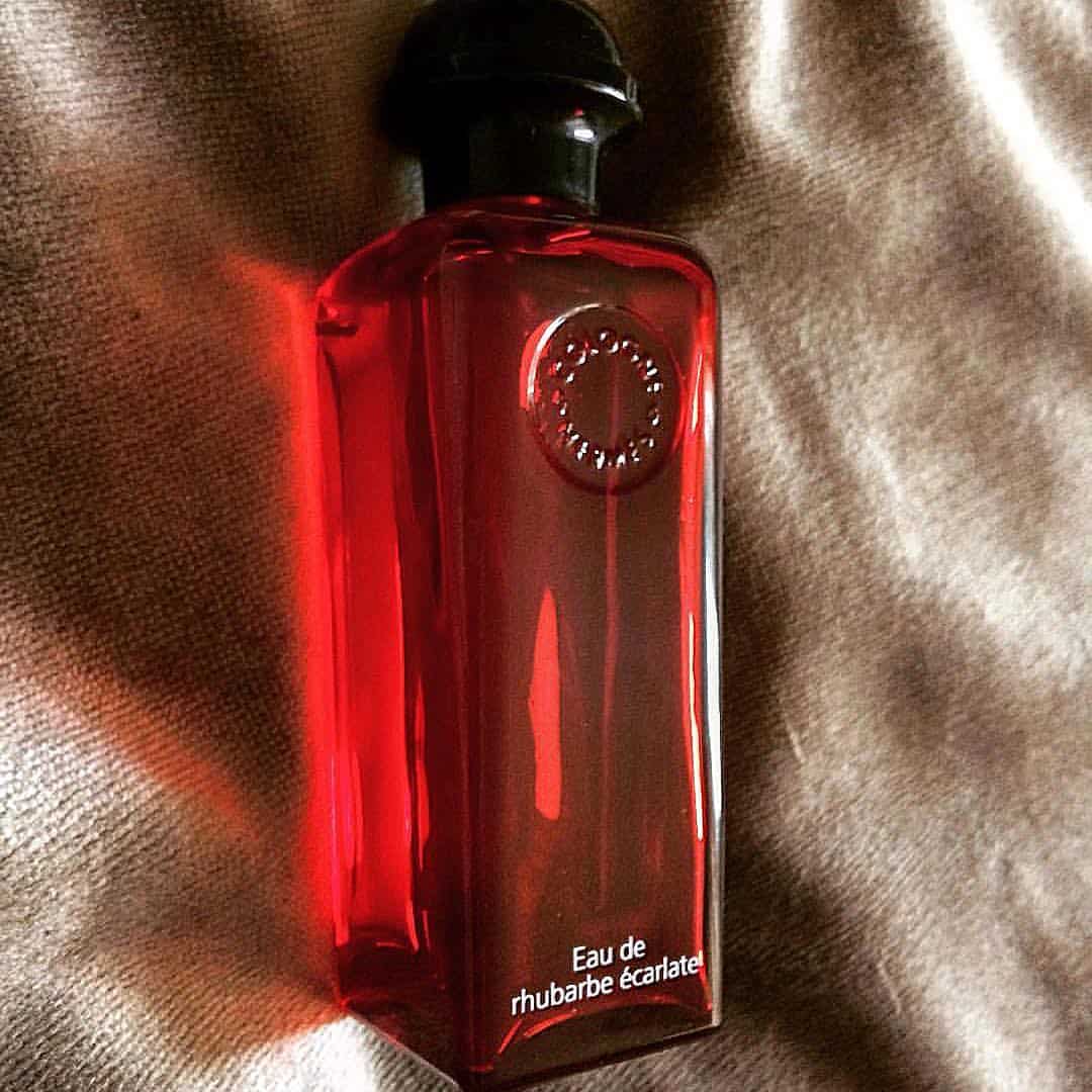 a bottle of eau de rhubarbe ecarlate by hermes