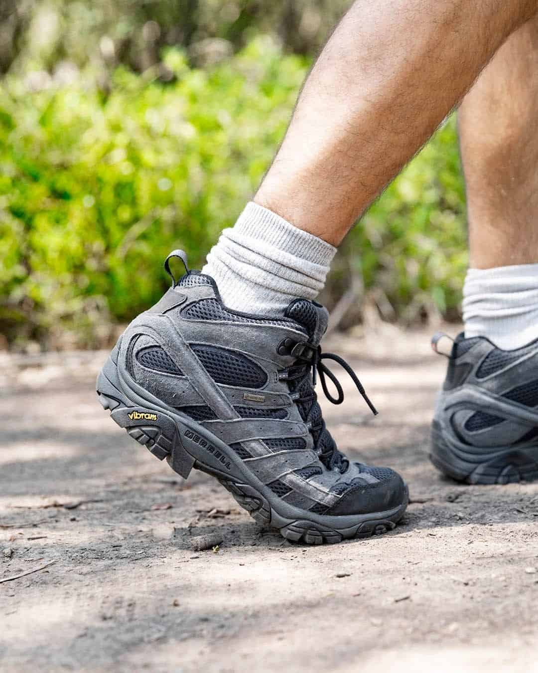wearing a pair of moab 2 hiking boots by merrell