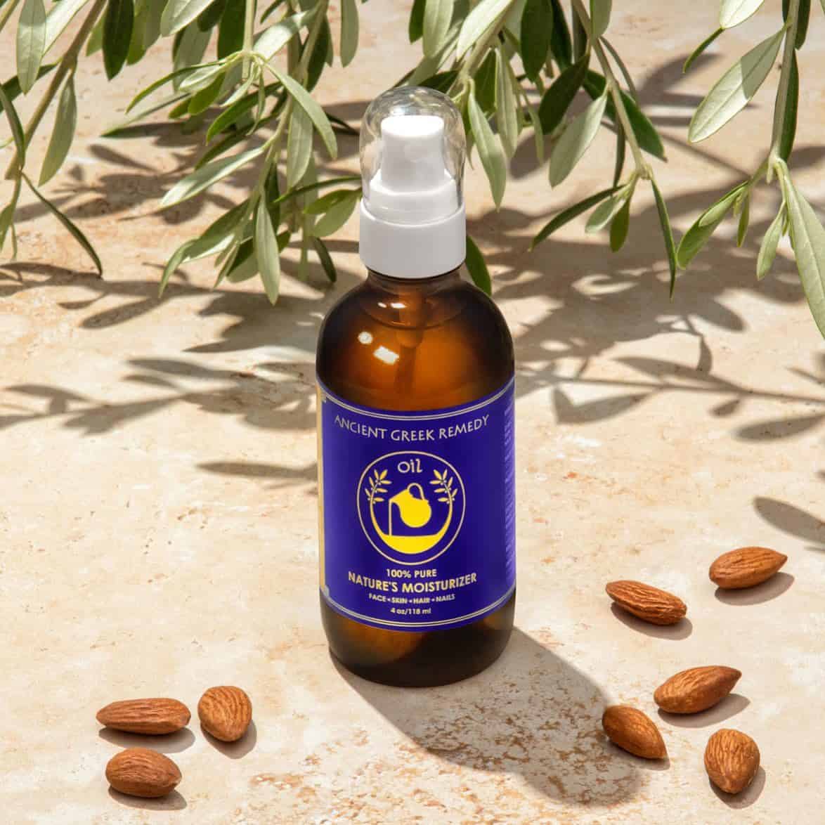a bottle of moisturizing oil by ancient greek remedy