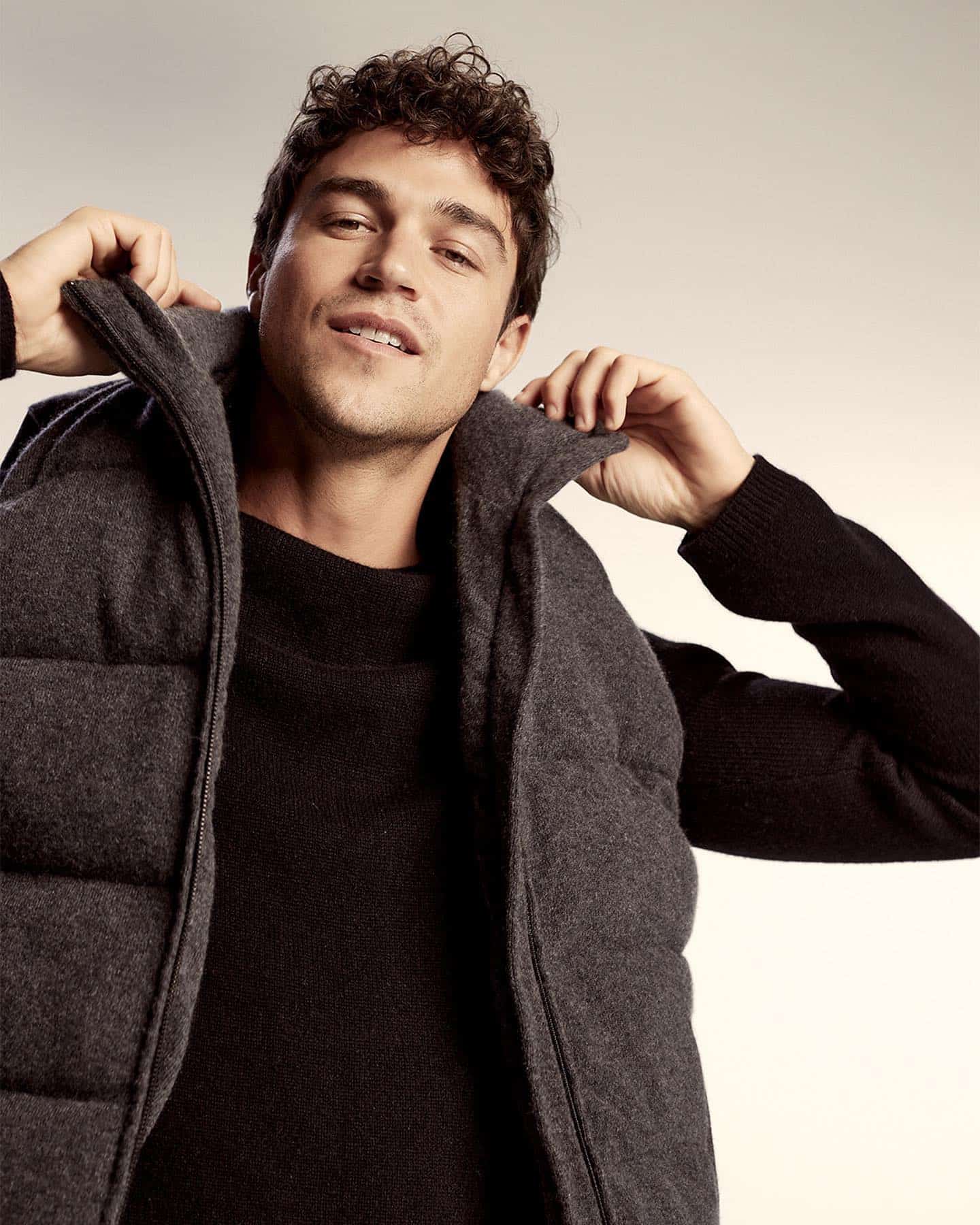man wearing a cashmere puffer vest