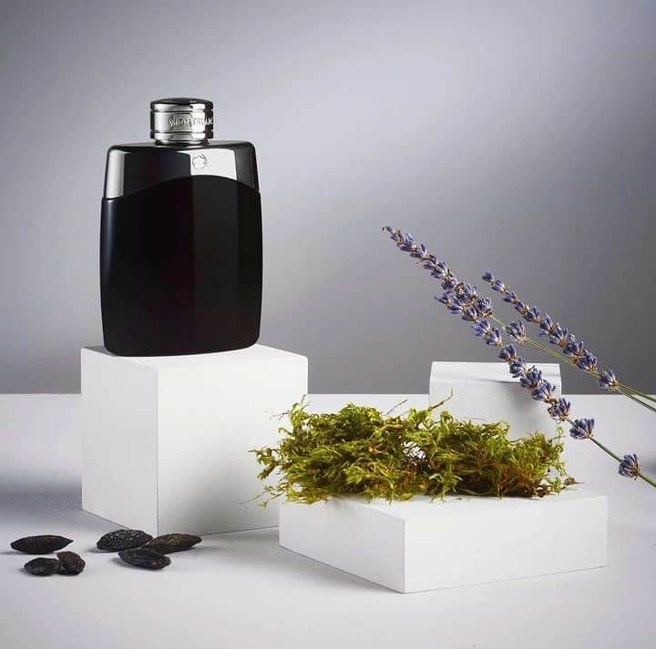a bottle of montblanc legend and base notes in raw form