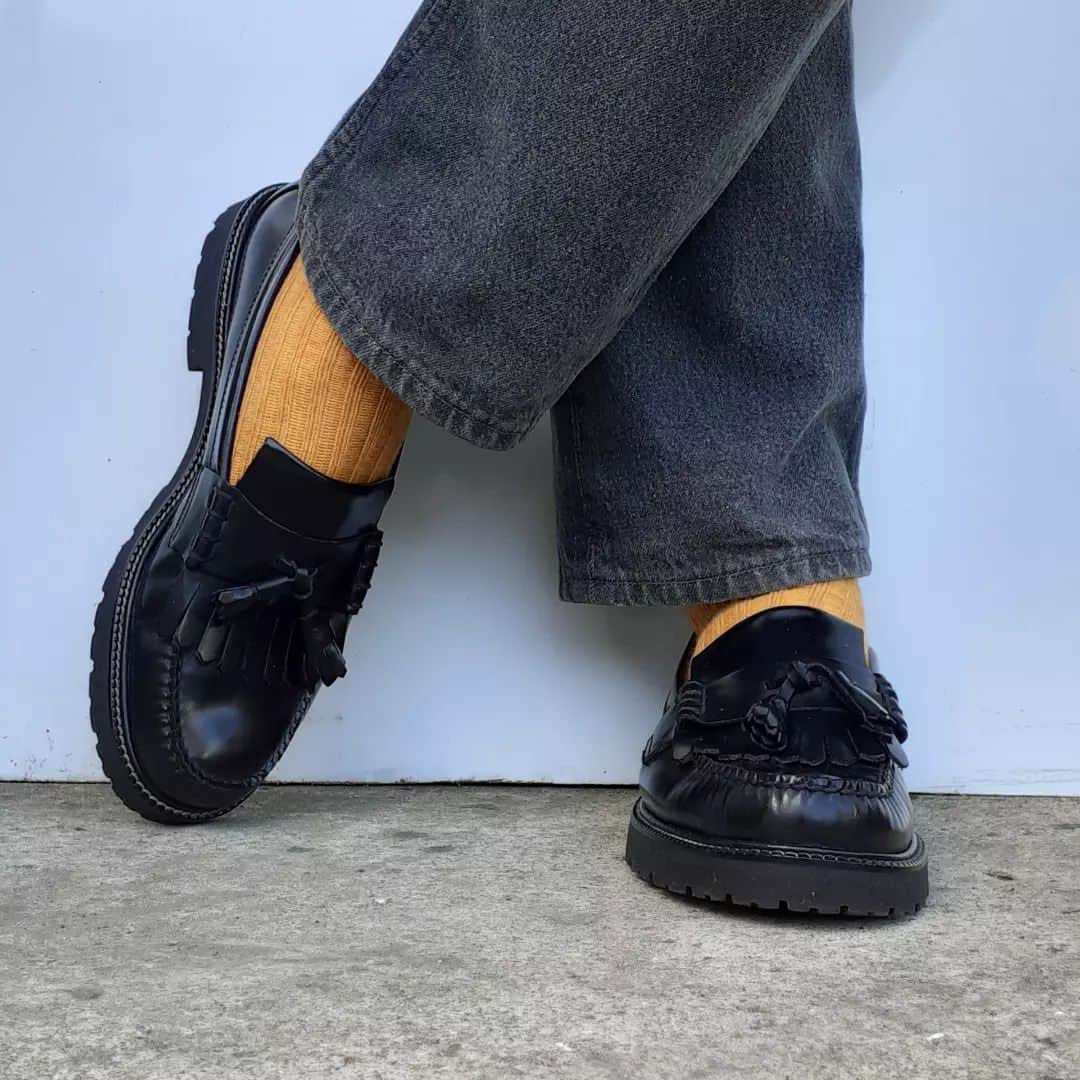 wearing a pair of G.H. bass loafers
