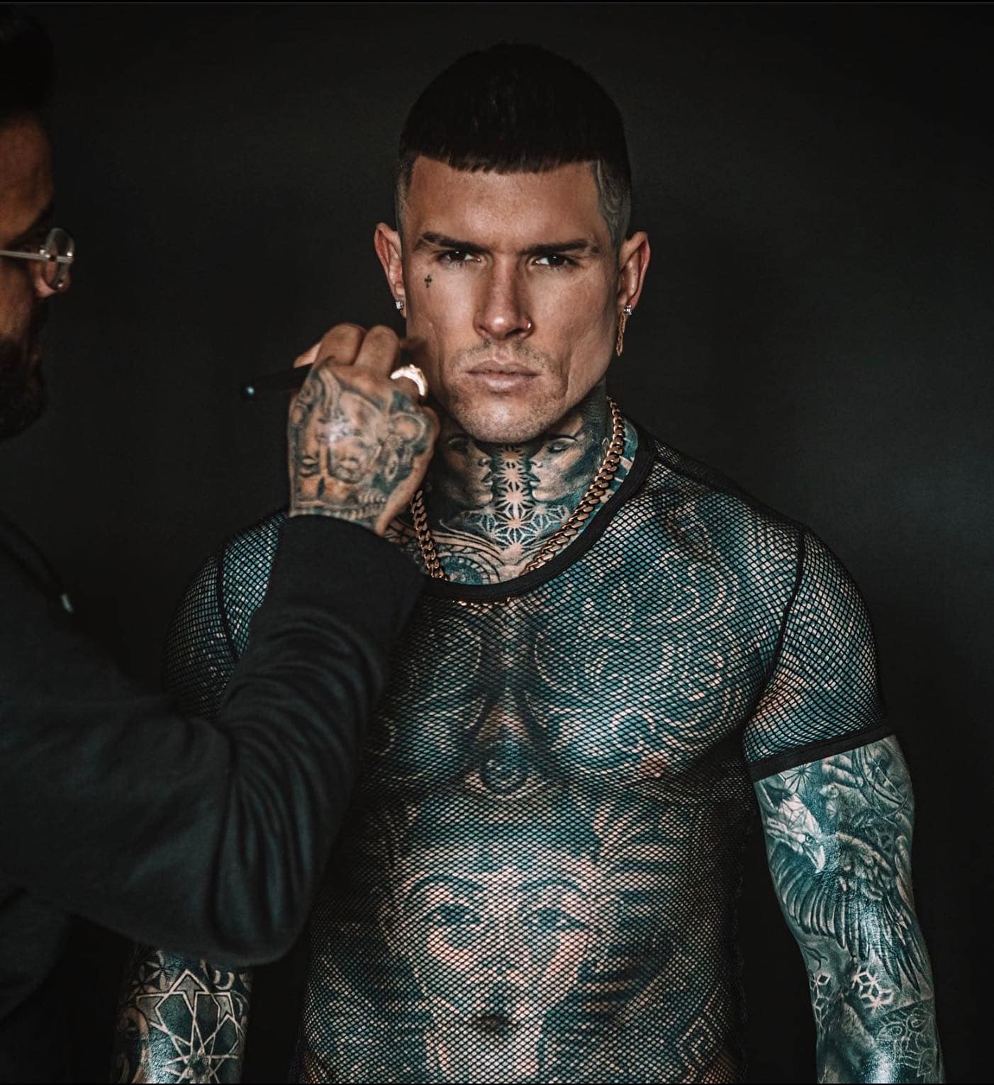 model being applied with makeup