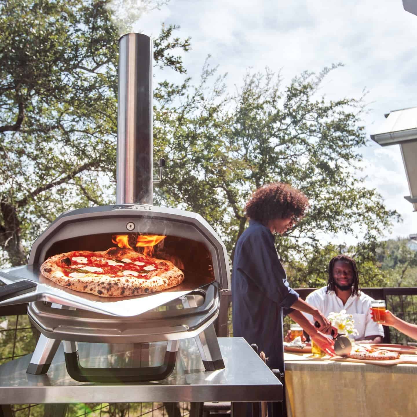 baking a pizza outdoors