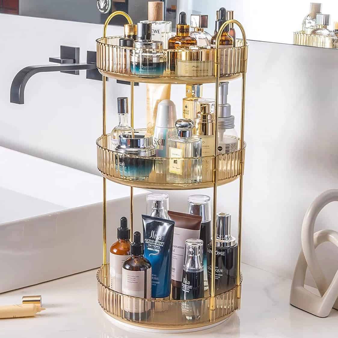 3 tier rotating gold perfume organizer